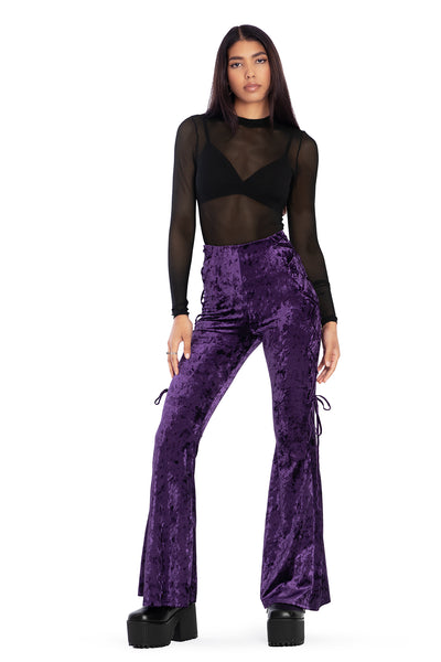 Wiccan Crushed Velvet Lace Side Flare Pants - Limited – BlackMilk