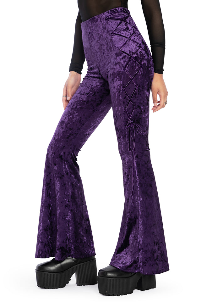 Wiccan Crushed Velvet Lace Side Flare Pants Side