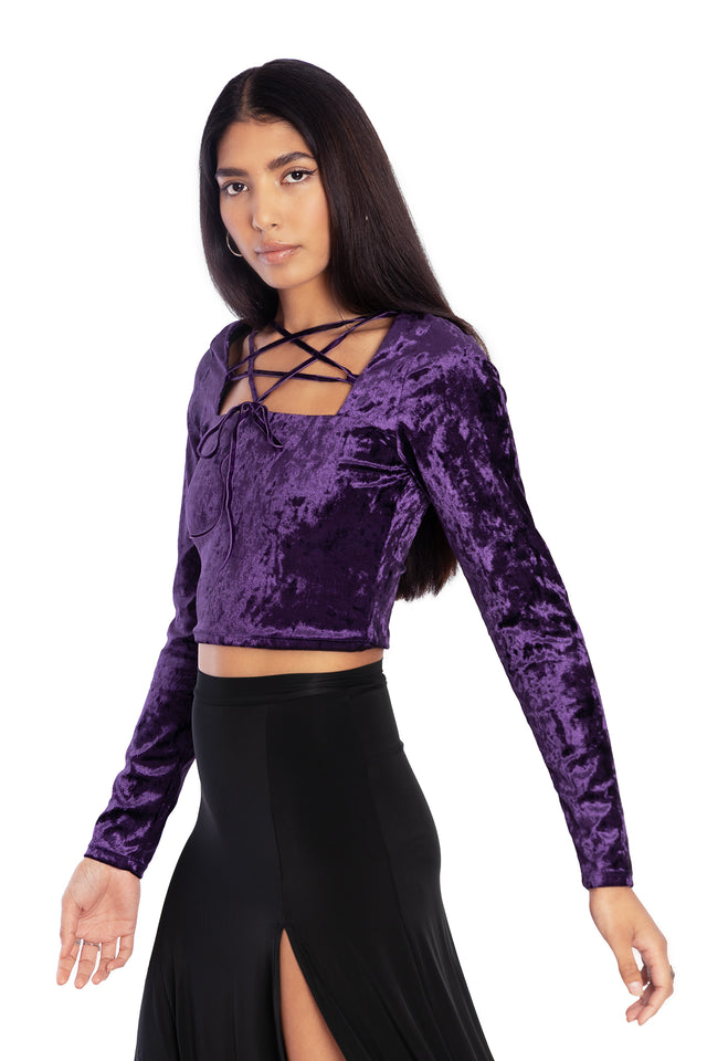 Wiccan Crushed Velvet Long Sleeve Pentagram Top Side