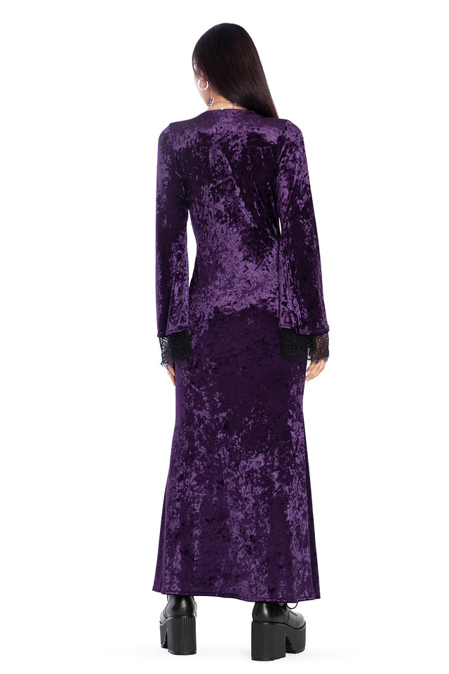 Wiccan Crushed Velvet Split Front Maxi Dress - Limited BlackMilk Clothing Wiccan Crushed Velvet Split Front Maxi Dress - Limited BlackMilk Clothing