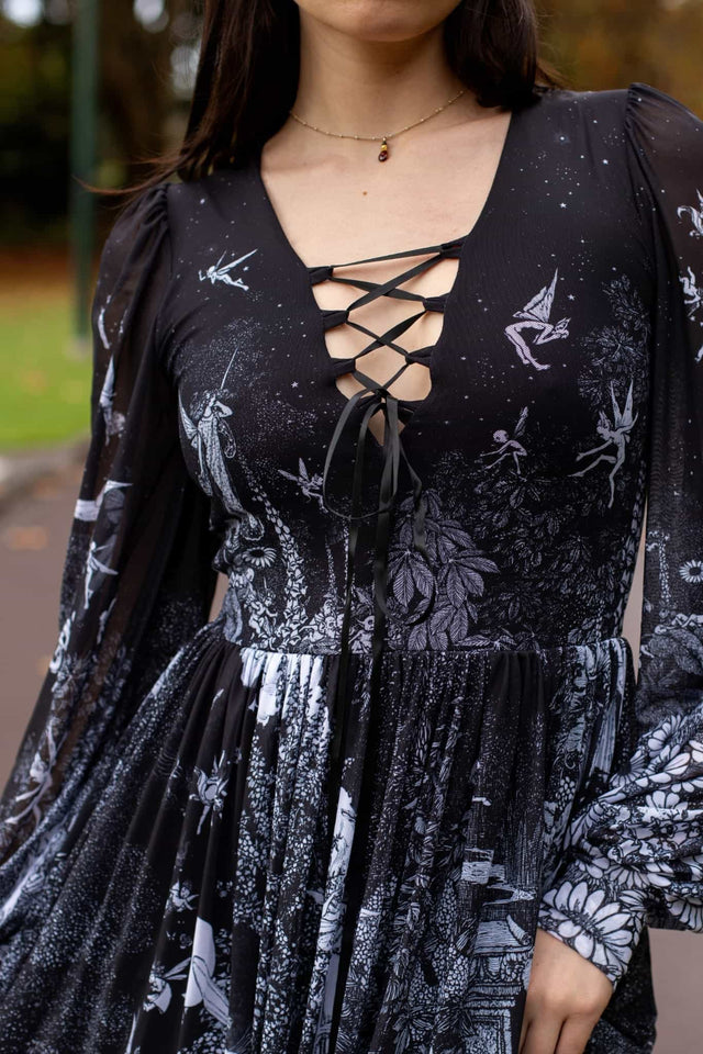 William Heath Robinson's Fairytales Sheer Bishop Maxi Dress