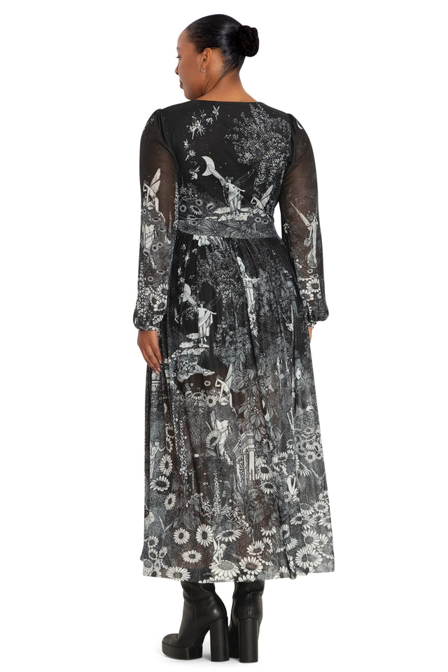 William Heath Robinson's Fairytales Sheer Bishop Sleeve Maxi Dress Back 