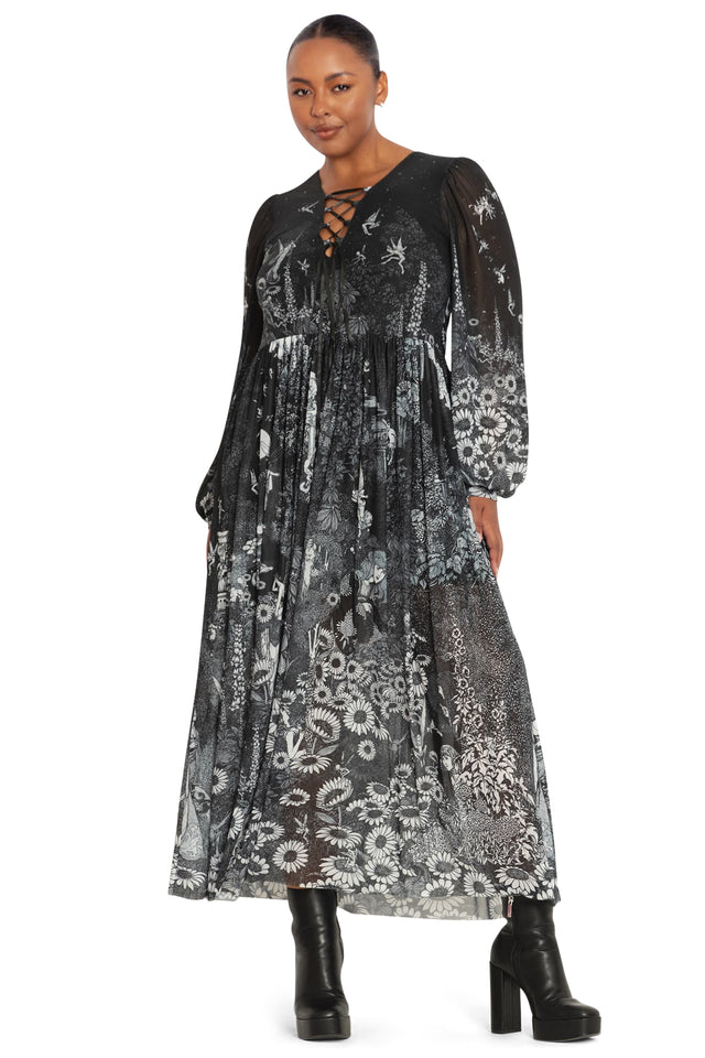 BlackMilk Clothing - William Heath Robinson's Fairytales Sheer Bishop Sleeve Maxi Dress