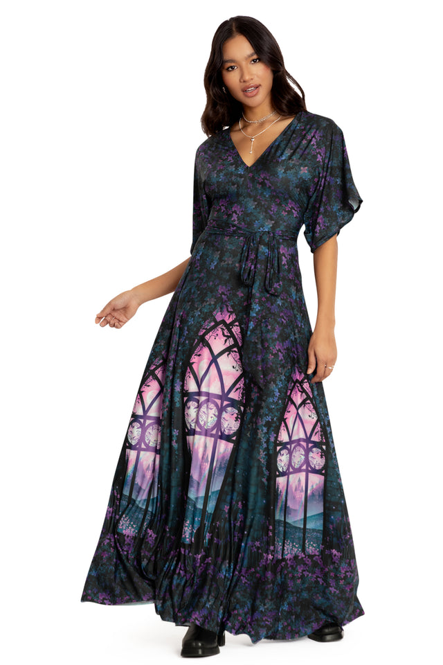 Window To The Spirit Realm Slinky Kimono Maxi Dress Front