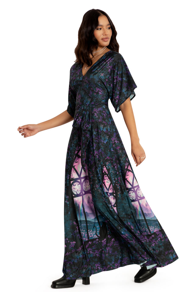 Window To The Spirit Realm Slinky Kimono Maxi Dress Side