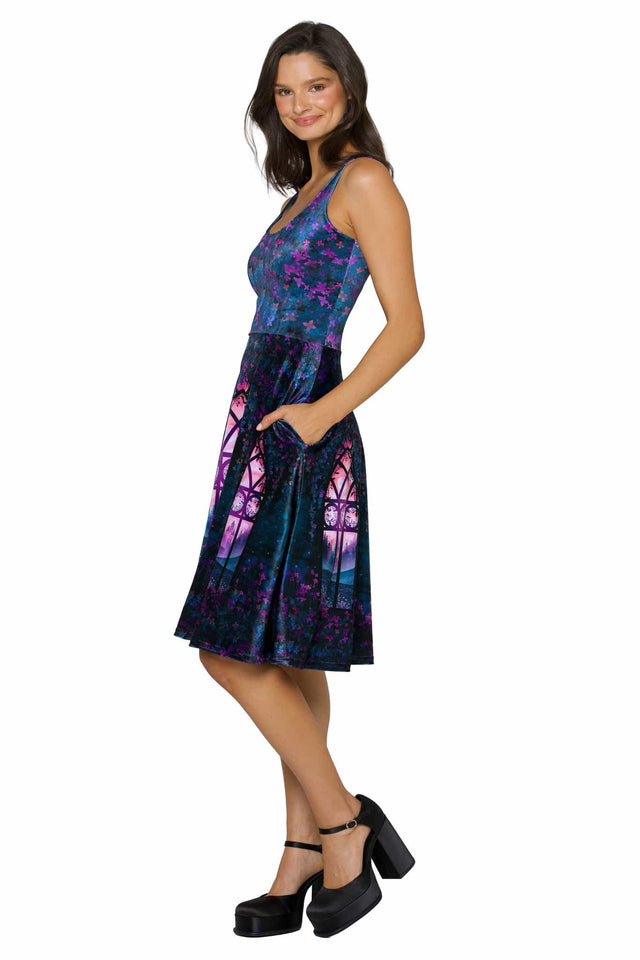 Window To The Spirit Realm Velvet Scoop Midi Dress
