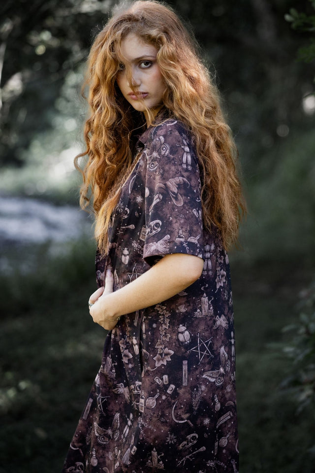 Witches Brew Midi Button Through Shirt Dress