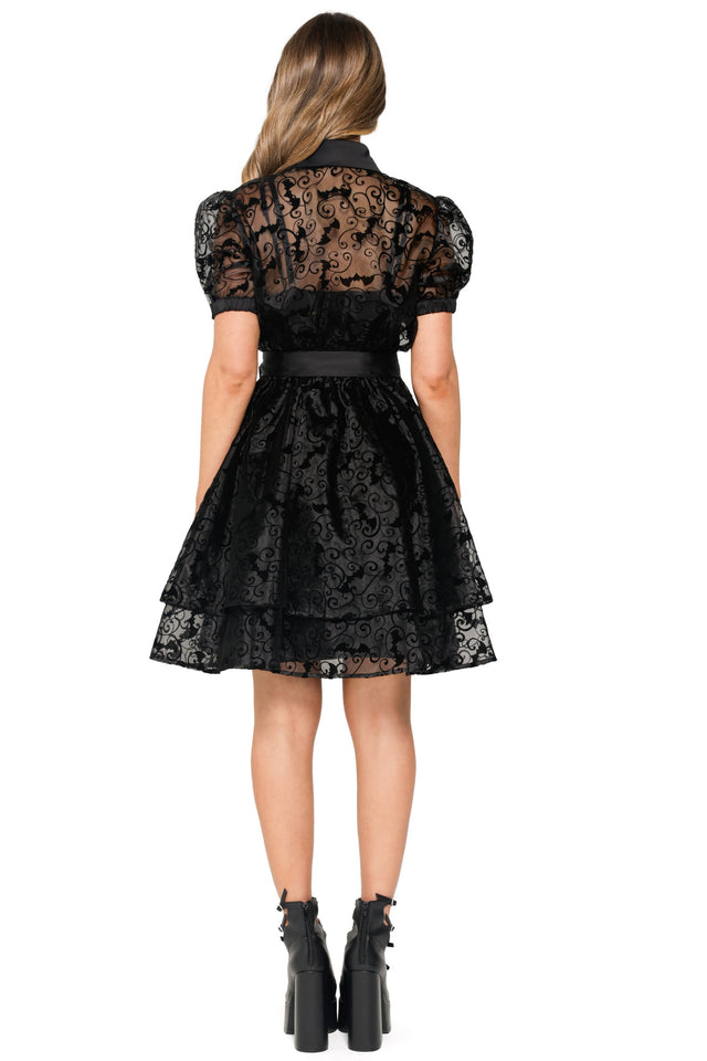 Witching Hour Puff Sleeve Buttoned Dress