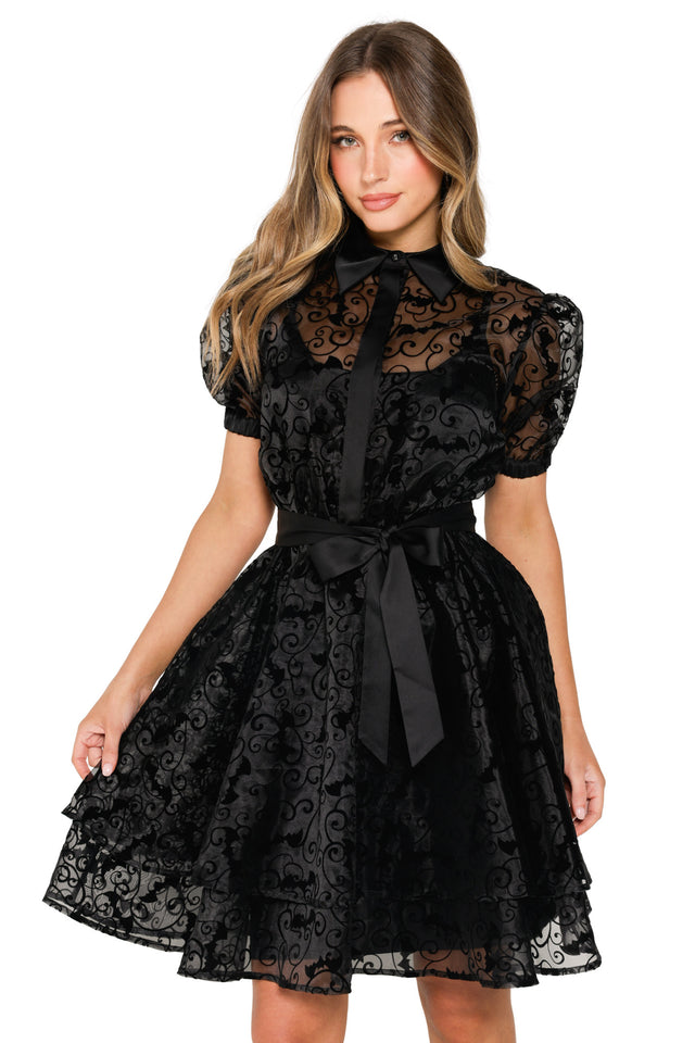 Witching Hour Puff Sleeve Buttoned Dress