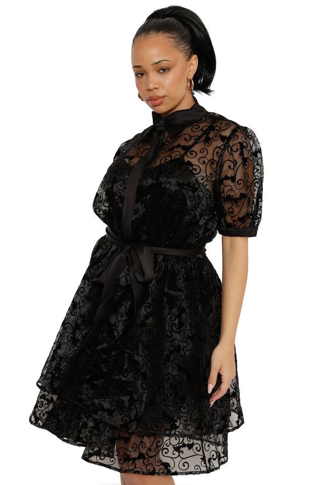 Witching Hour Puff Sleeve Buttoned Dress