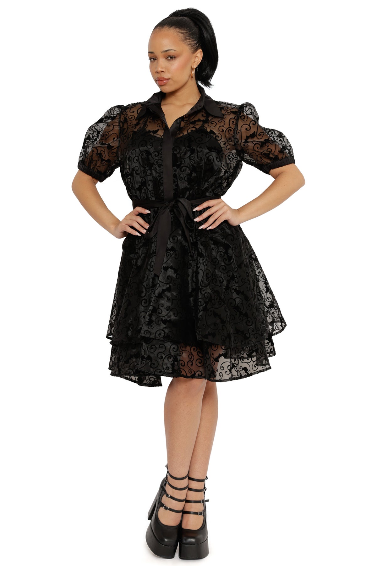 Witching Hour Puff Sleeve Buttoned Dress - Limited – BlackMilk Clothing