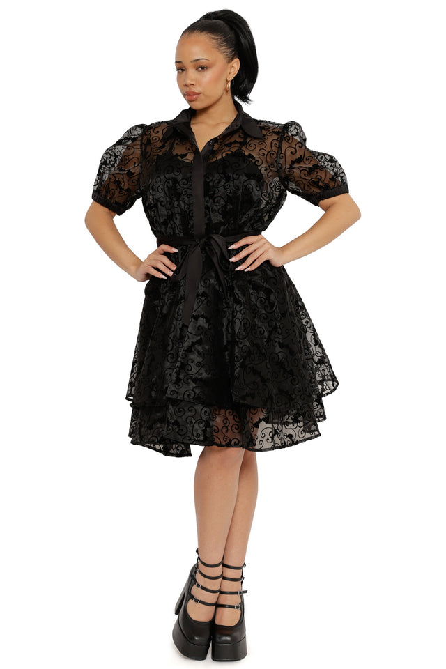 Witching Hour Puff Sleeve Buttoned Dress