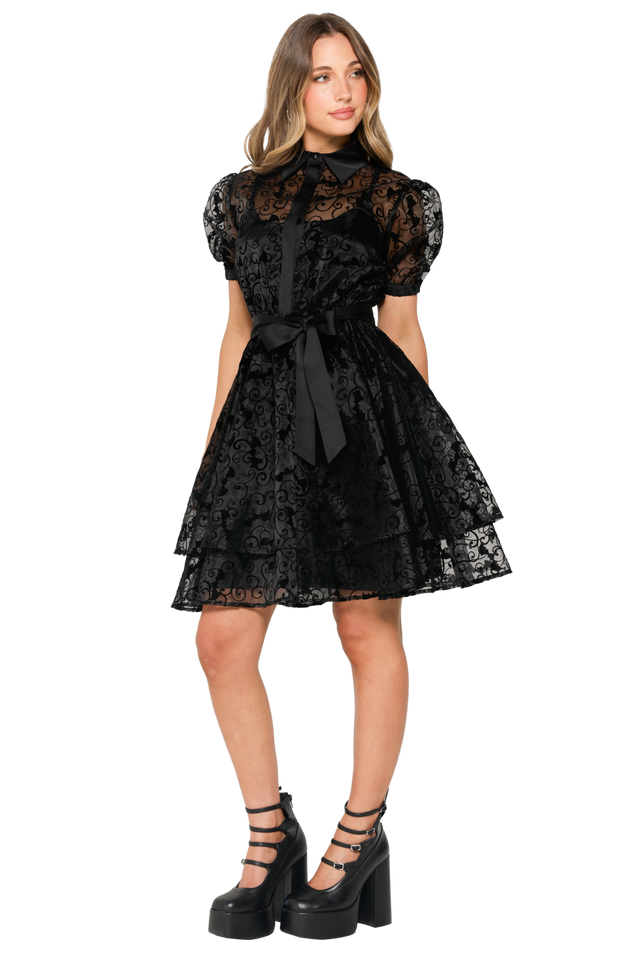 Witching Hour Puff Sleeve Buttoned Dress