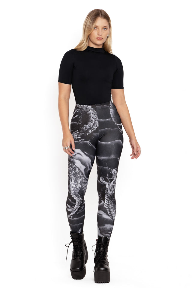 ascending dragon descending dragon high waisted matte finish leggings front   