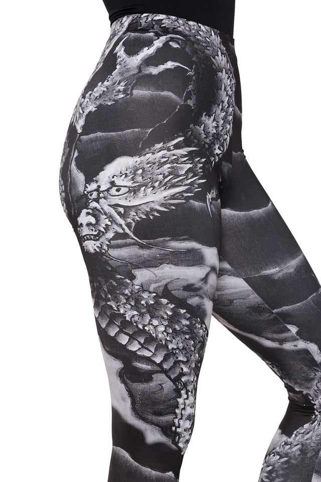 ascending dragon descending dragon high waisted matte finish leggings print 