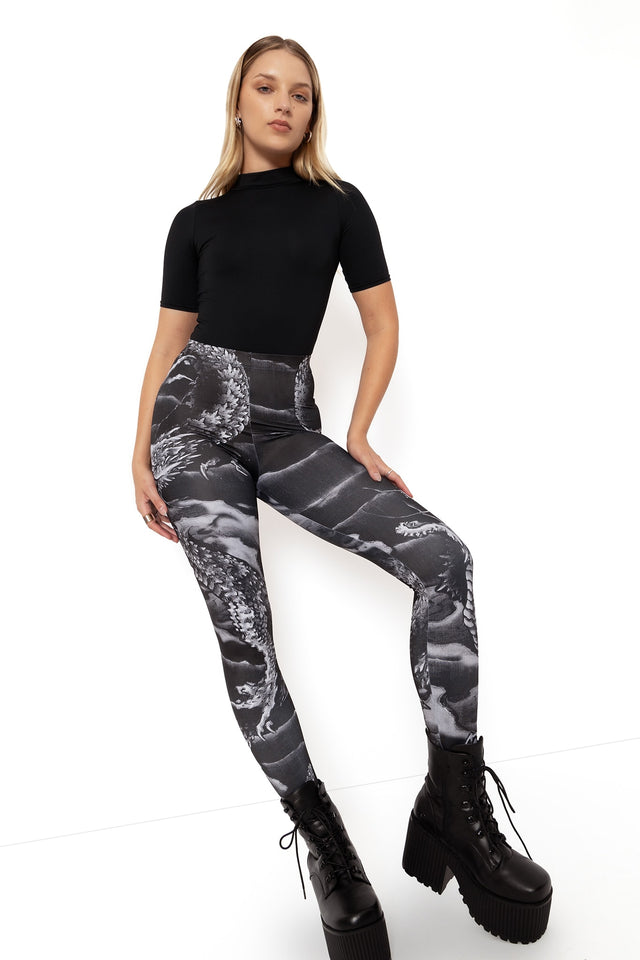 ascending dragon descending dragon high waisted matte finish leggings wide 