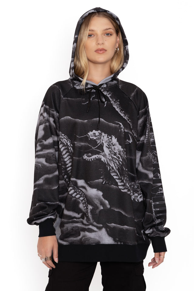 ascending dragon descending dragon oversized hoodie closeup 