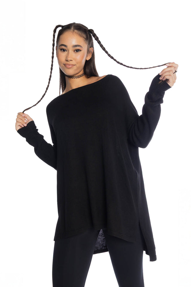 Black High-Low Oversized Knit Sweater