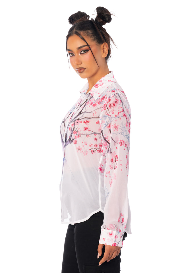 Cherry Blossom Deer Long Sleeve Business Time Shirt