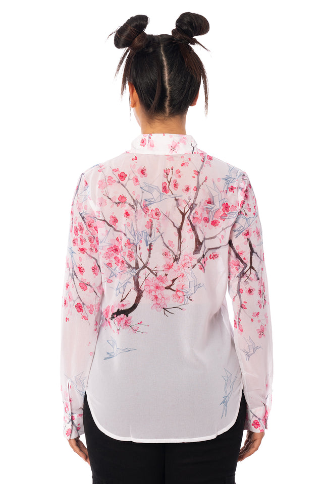 Cherry Blossom Deer Long Sleeve Business Time Shirt