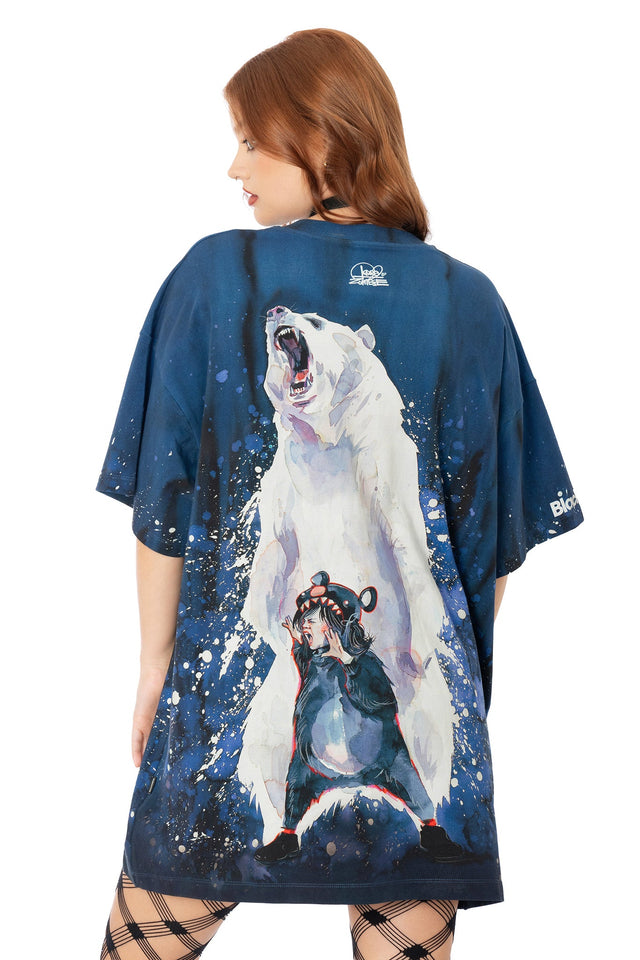 BlackMilk Courage cotton giant tee in blue - unisex oversized fit, Lora Zombie wearable art design
