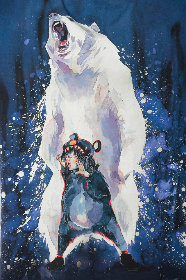 Detail of cotton-rich fabric on Lora Zombie polar bear print oversized tee - BlackMilk wearable art
