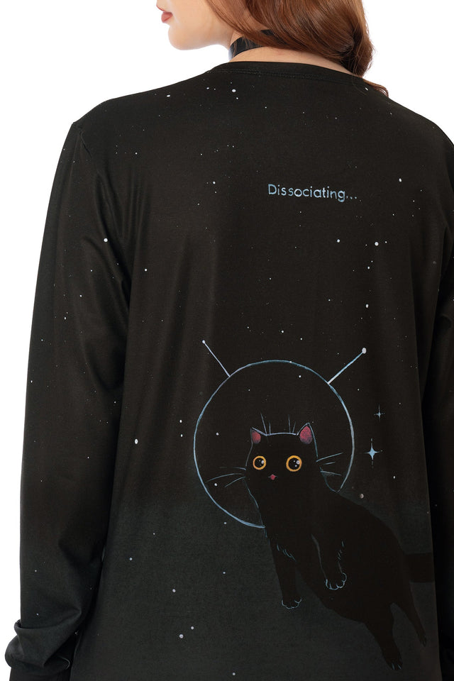 BlackMilk Dissociating long sleeve boyfriend tee in black with cuffed sleeves - Lora Zombie wearable art
