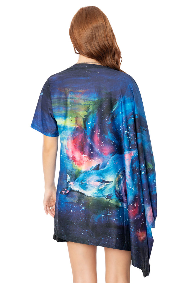 BlackMilk Dreaming Fox super drape top in purple with asymmetrical hem - Lora Zombie wearable art