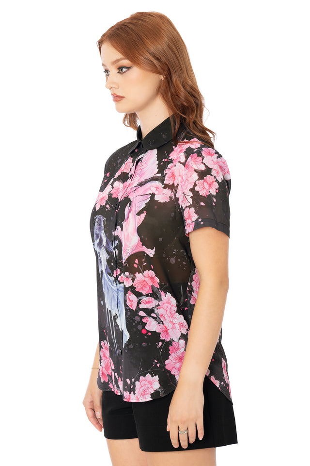 Koi Black Cute as a Button Shirt