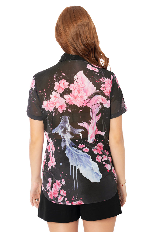 Koi Black Cute as a Button Shirt