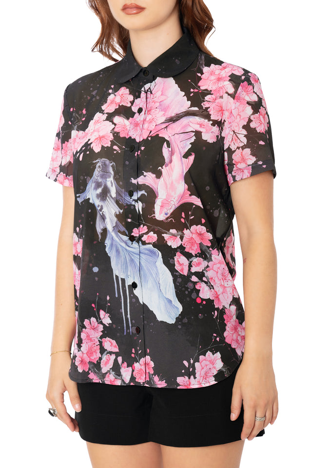 Koi Black Cute as a Button Shirt
