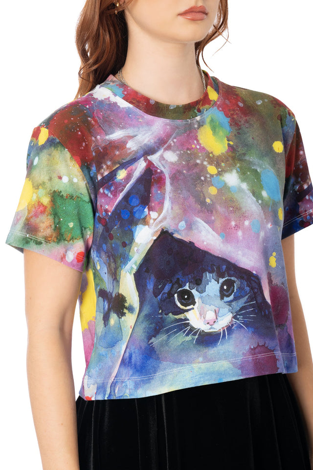 BlackMilk Meow cotton baby tee in pink with front and back print - Lora Zombie wearable art design