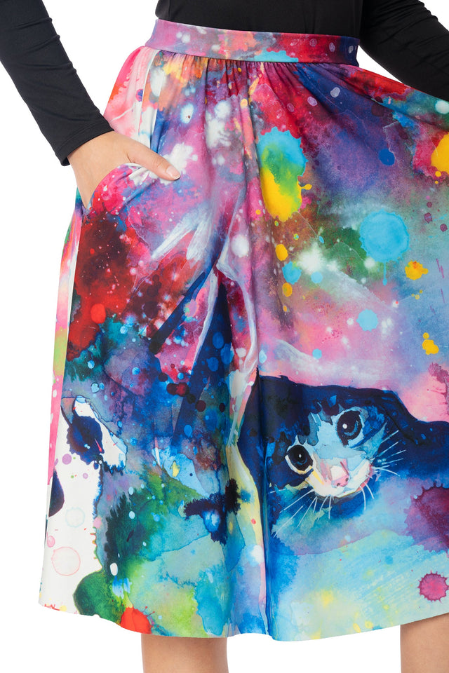 BlackMilk Meow midi skirt in pink with gathered waist - Lora Zombie wearable art design