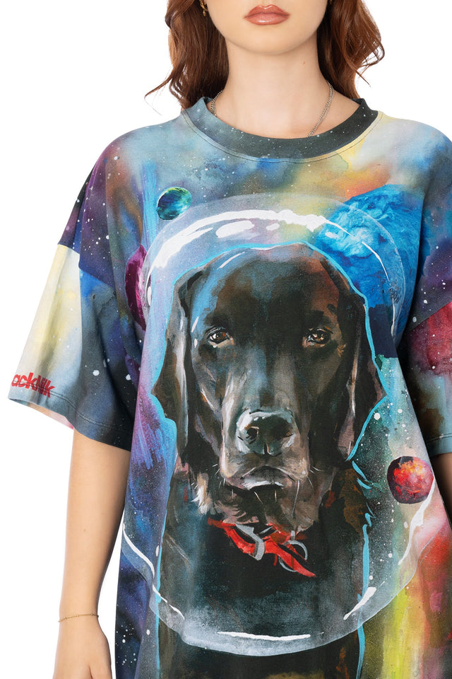 BlackMilk Space Puppies cotton big tee in blue - super oversized unisex fit, Lora Zombie wearable art
