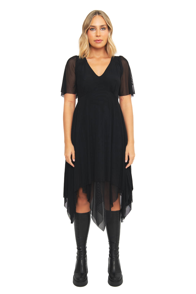 Black Handkerchief Short Sleeve Dress