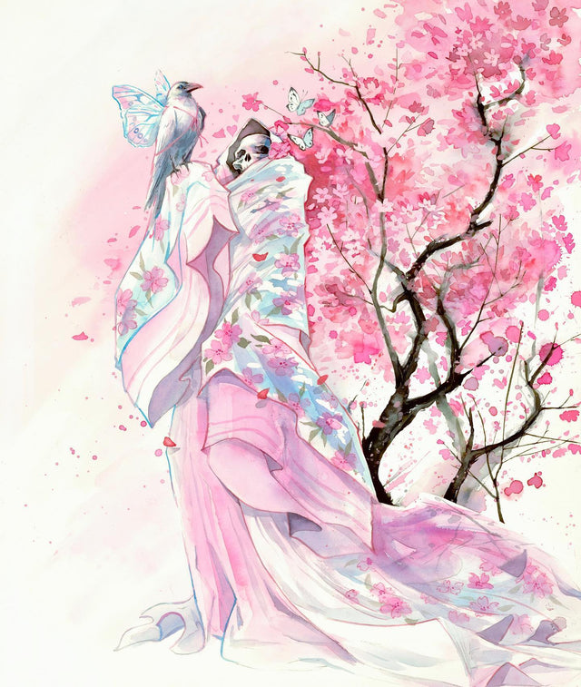 cherry blossoms and bird artwork