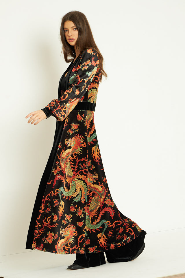 Dragon Rising Velvet Maxi Jacket