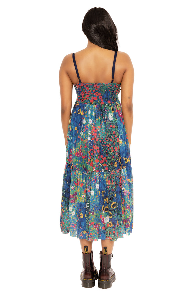Art-inspired sheer midaxi dress with flattering silhouette, designed for comfortable wear across events, celebrations, holidays and elevated everyday fashion.