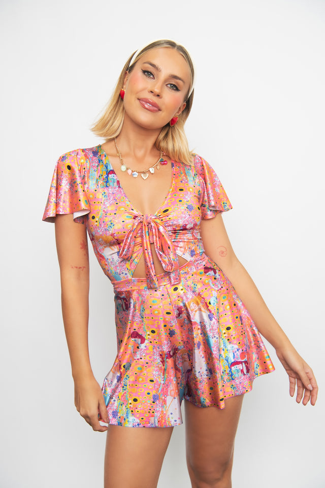 Klimt Water Serpent Rio Playsuit featuring an artistic Water Serpent print, flattering fit and comfortable stretch fabric, perfect for summer outfits, holidays and everyday wear.
