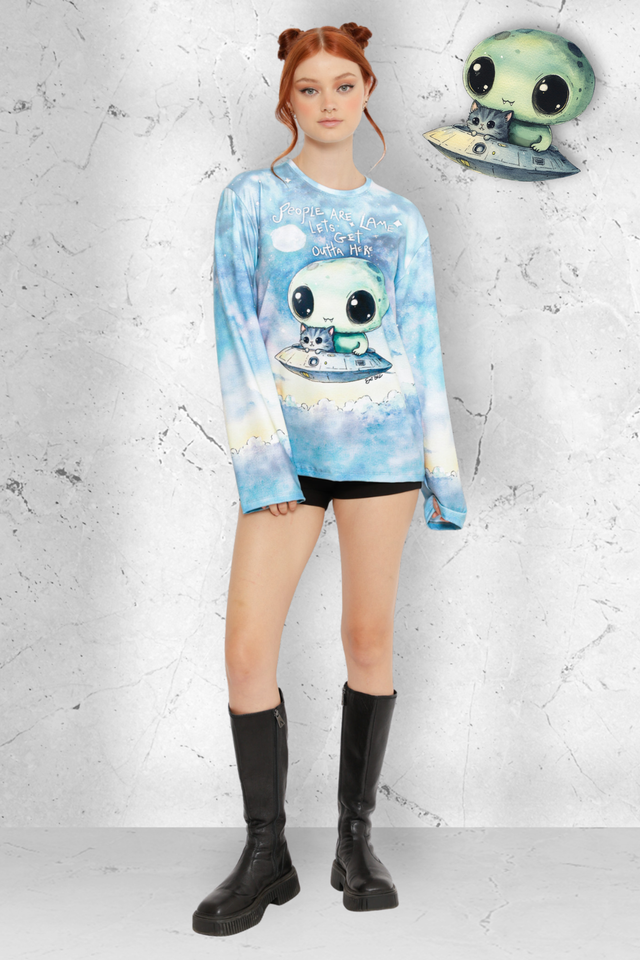 Lets Get Outta Here Oversized Long Sleeve Boyfriend Tee