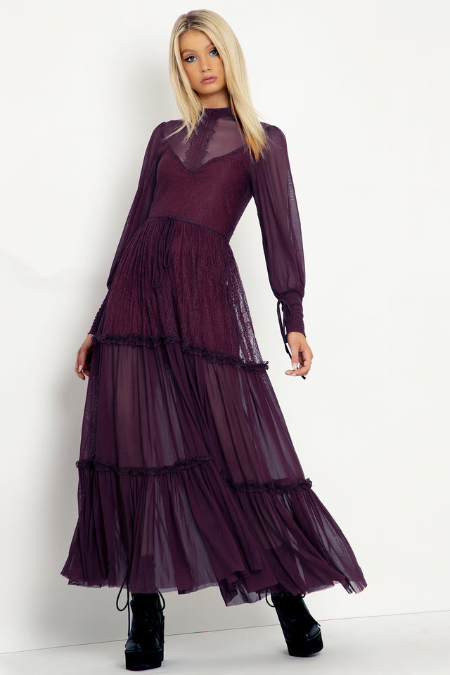Midnight Ritual Wine Sheer Maxi Dress