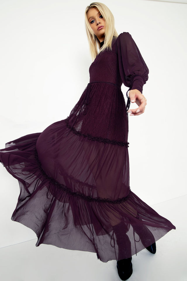 Midnight Ritual Wine Sheer Maxi Dress