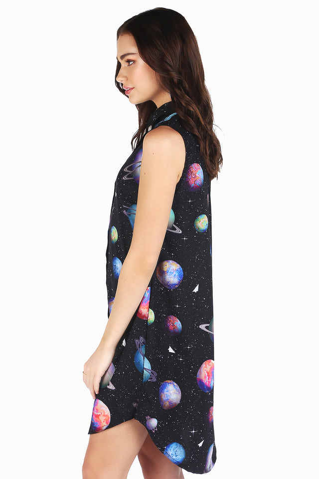 Women's printed shirt dress with collared neckline and artistic design, ideal for corporate styling, casual events, weekend wear and everyday comfort.