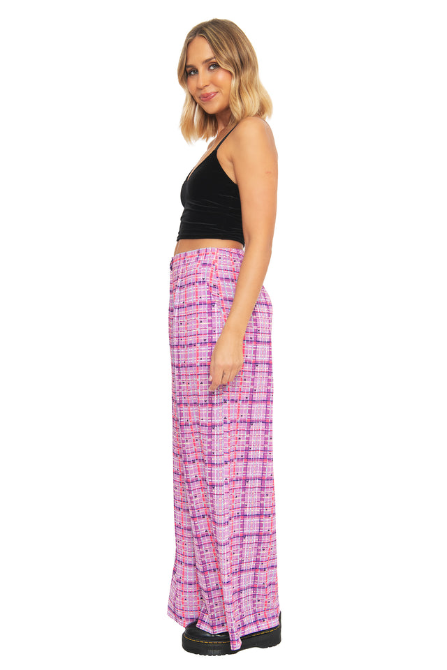 Plaid Pink Bug Wide Leg Pants - Sample