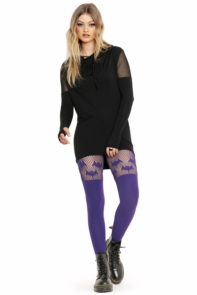 Bats Purple Suspender Hosiery