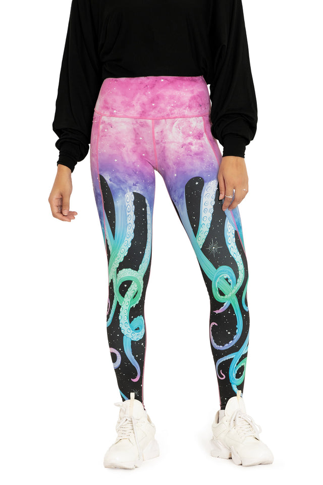 space tentacles high waisted active leggings closeup