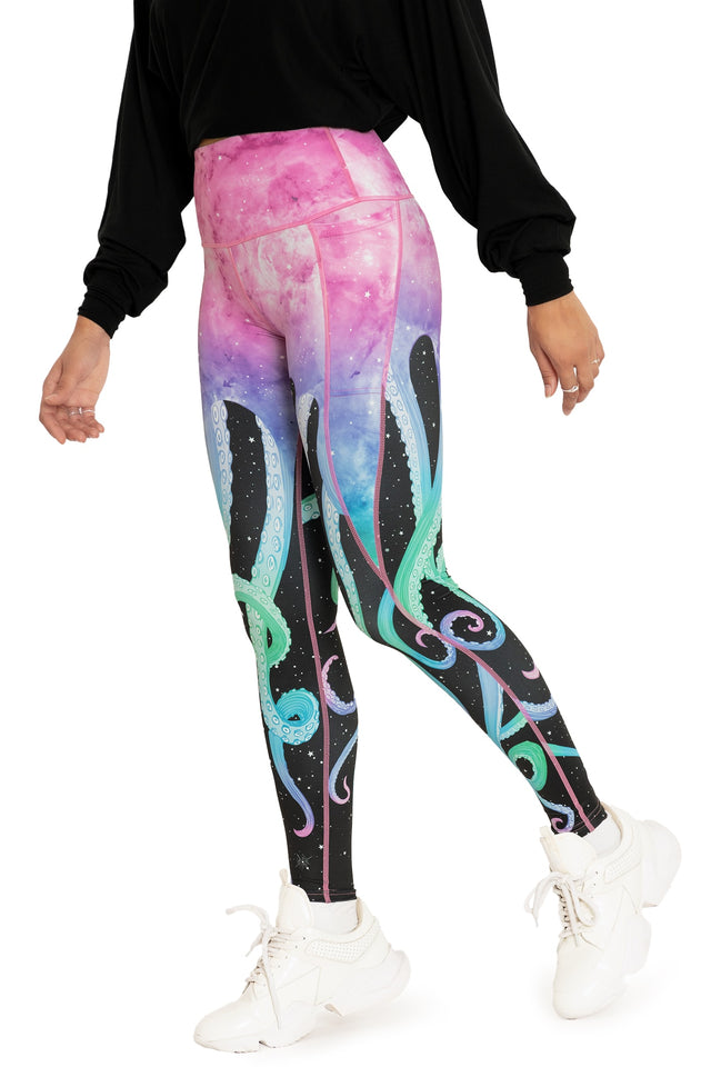 space tentacles high waisted active leggings side