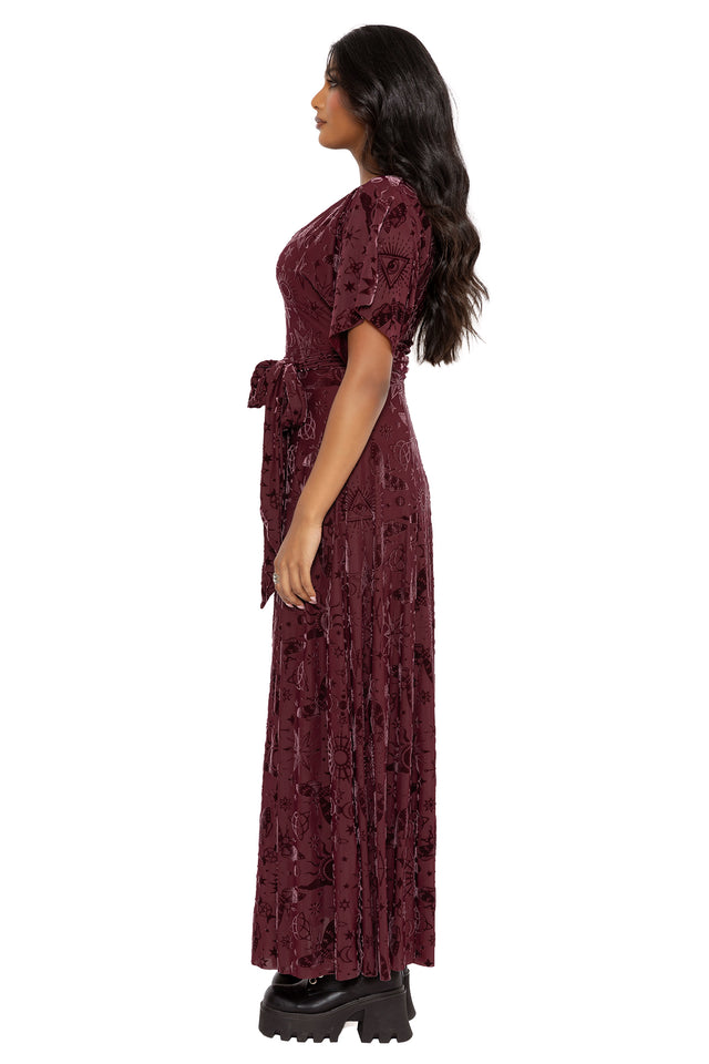 Spell Berry Burned Velvet Kimono Maxi Dress - Limited BlackMilk Clothing Spell Berry Burned Velvet Kimono Maxi Dress - Limited BlackMilk Clothing