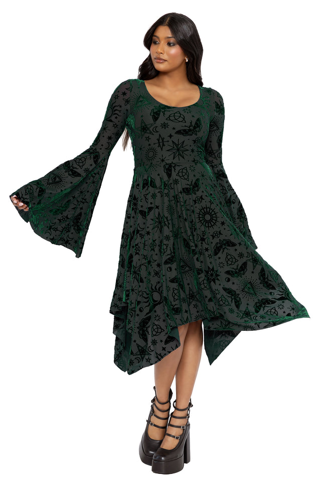 BlackMilk | Spell Pine Burned Velvet Spectre Handkerchief Dress | Green | S BlackMilk | Spell Pine Burned Velvet Spectre Handkerchief Dress | Green | S