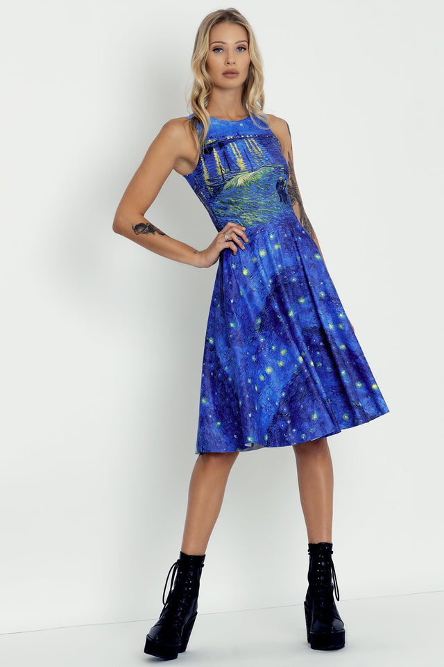 Starry Night Over The Rhône Princess Midi Dress